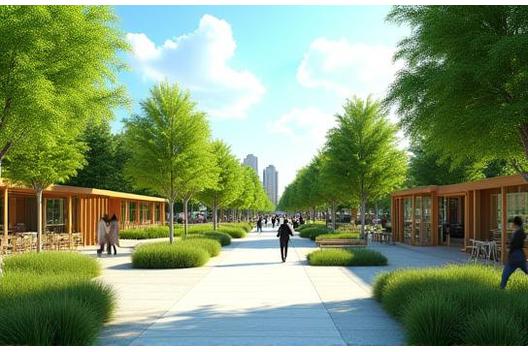 Dynamic animation render of an urban public park concept